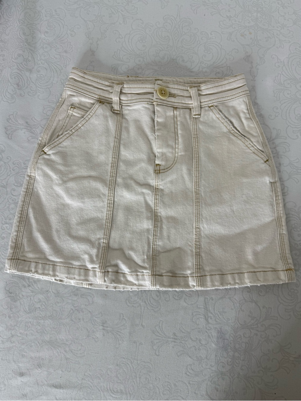We The Free Lennox Mini Skirt Top Stitch Detail Off White (Natural) Size 24